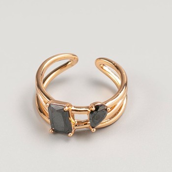 Xuping Ring in Gold Color with Black Stone, Sizes 16, 18