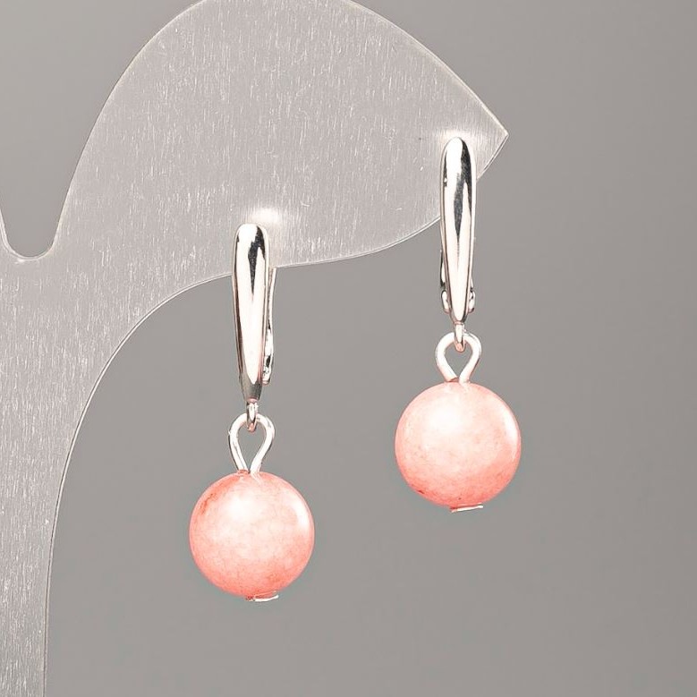 Earrings with Synthetic Tourmaline, Smooth Ball, 10 mm Diameter, 32 mm Length