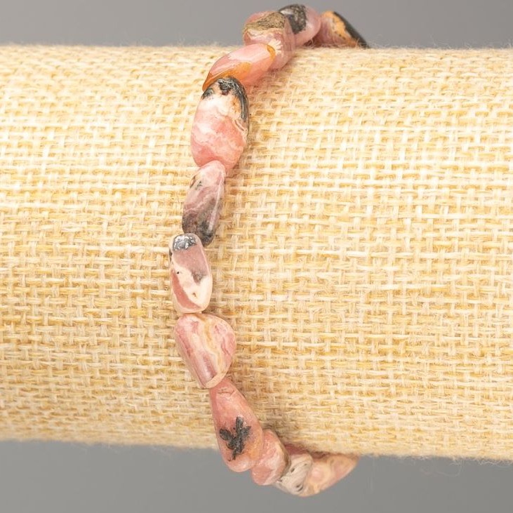 Rhodochrosite bracelet, natural, tumbled beads, 10×6 mm diameter (±) mm, 18 cm length