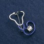 Brooch Stethoscope blue enamel, with white stone, silver metal 44x25 mm