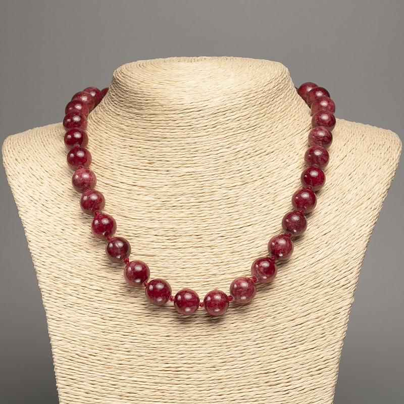 Necklace 'Carnelian' Smooth Beads, 12 mm, 50 cm long, White Nephrite (Synthetically Dyed)