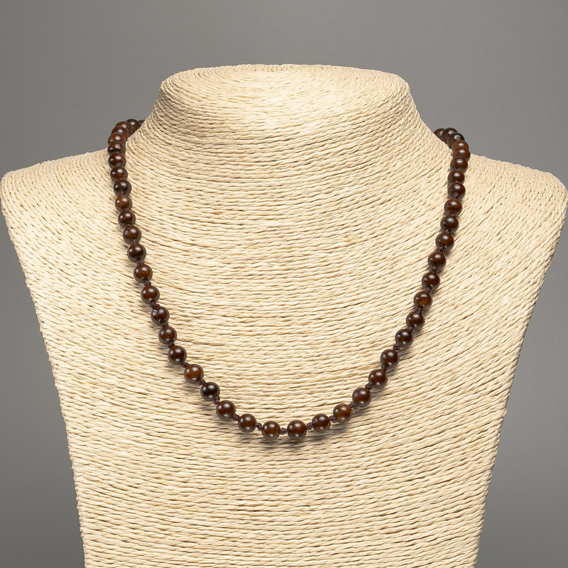 Necklace 'Tiger's Eye' smooth beads, 6 mm diameter, approx. 50 cm long, made of white nephrite (synthetically dyed)