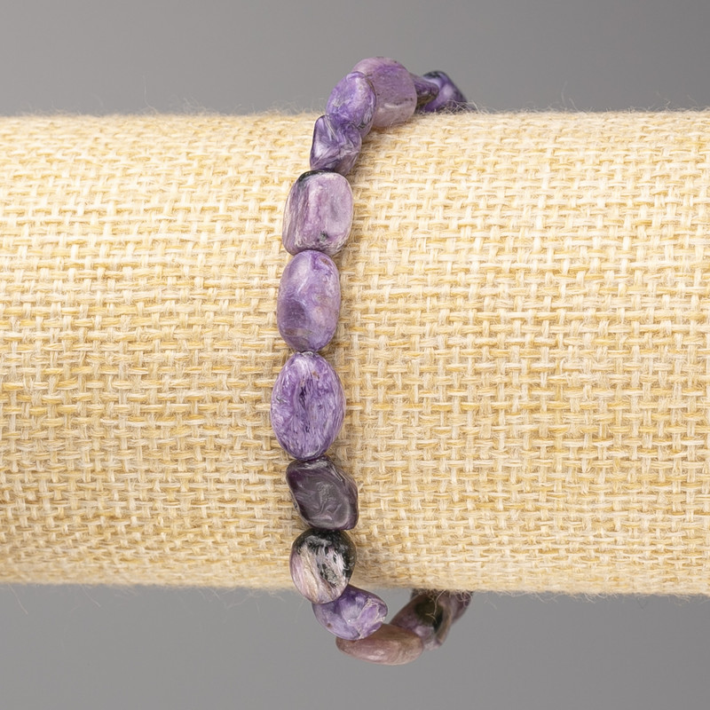 Charoite stone bracelet, oval 8x12 mm beads, on elastic, length 18 cm+