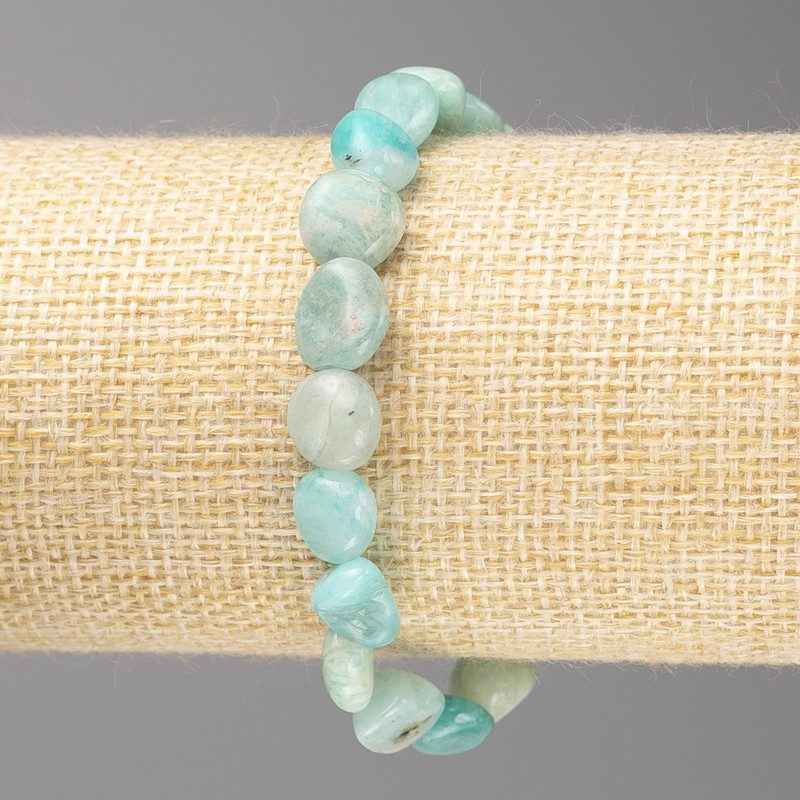 Faceted amazonite stone bracelet, 10x10 mm diameter, on elastic band, length 18 cm+
