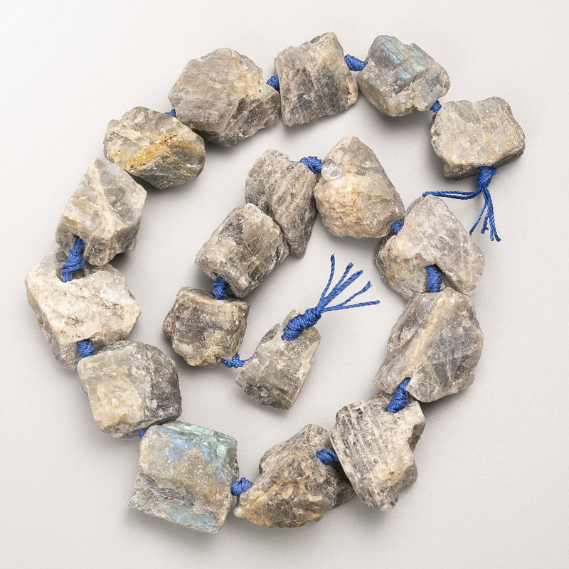 Labradorite Beads, Unpolished Natural Stone, Faceted on Thread, 20x25 mm, Length 41 cm