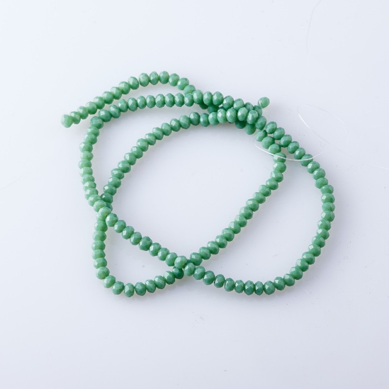 Matte Czech Crystal Beads on a Thread 'Green Pea', diameter 3.5 mm, length 38-40 cm