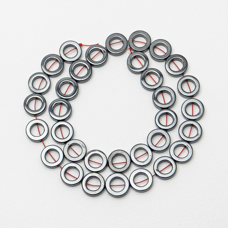 Hematite Circular Beads, 12x3.5 mm, on Beading Thread, 7 mm Diameter, 35 cm Length