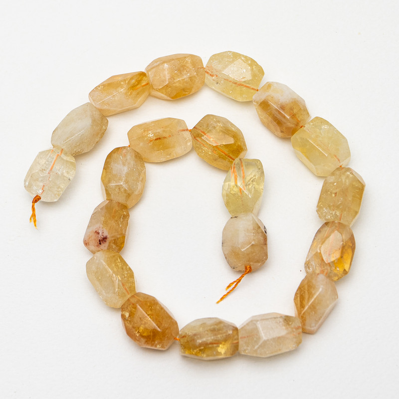 Citrine beads, natural stone, faceted, 14×20 mm, 40 cm length ± on thread