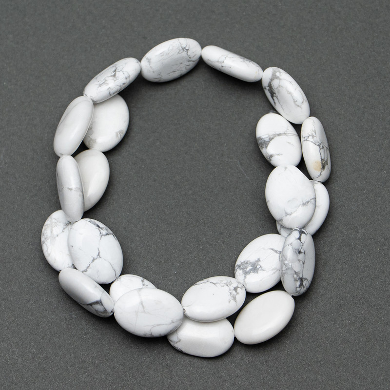 Kaholong Beads, natural stone, oval, 13×18×6 mm, length 40 cm on a beading thread