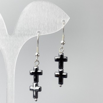 Earrings Hematite Cross, diameter 8 mm, 5×23 mm ±, length 44 mm