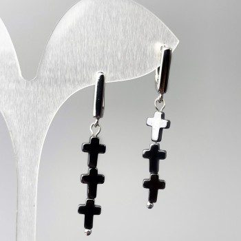 Earrings Hematite Crosses, diameter 6.5×26 mm, length 45 mm