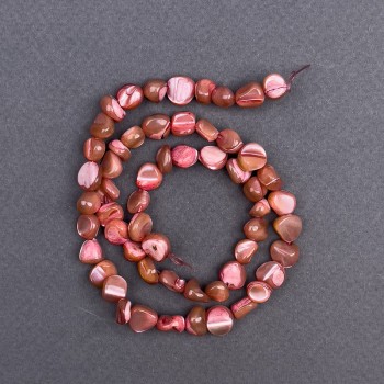 Beads of dyed brown mother-of-pearl, faceted, 8x6 mm, length 41 cm on thread