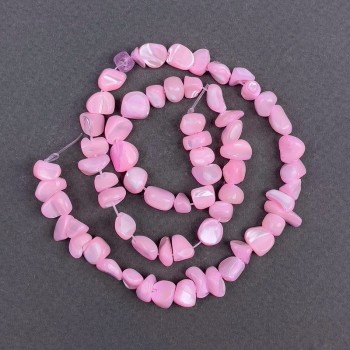 Beads dyed pink mother-of-pearl, rondelle shape, 8x6 mm, 41 cm thread length