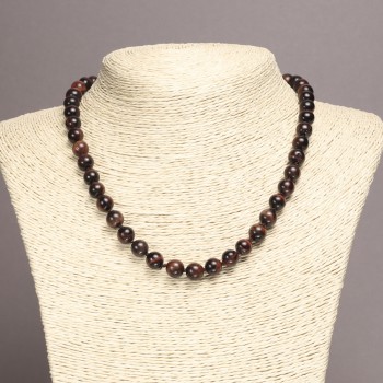 Bull's Eye Natural Stone Necklace - smooth beads, diameter 8(+-)mm, length 45cm+