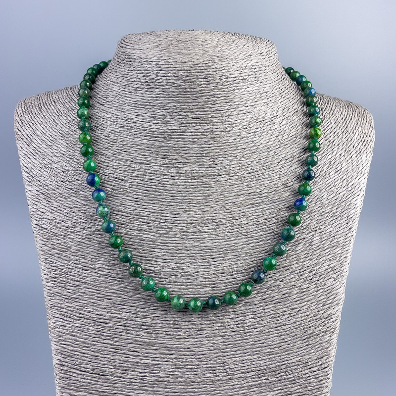 Azurite Necklace with Smooth Beads, Bead Diameter 6.5 mm, Length 48 cm +