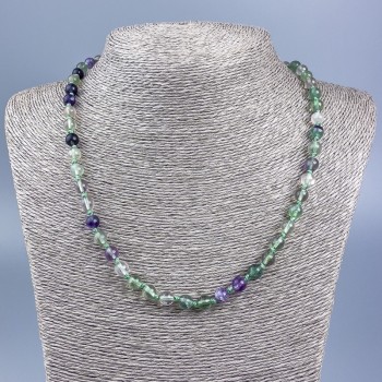 Fluorite natural stone necklace with smooth beads, 6.5 mm diameter, 52 cm length