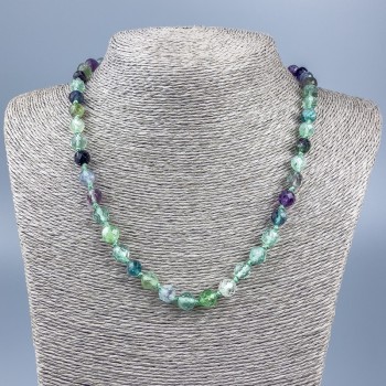 Fluorite natural stone necklace, faceted bead, 8mm diameter, 50cm length