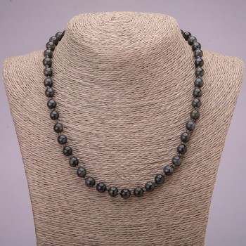 Labradorite natural stone necklace with smooth beads, 8 mm diameter, 45 cm length