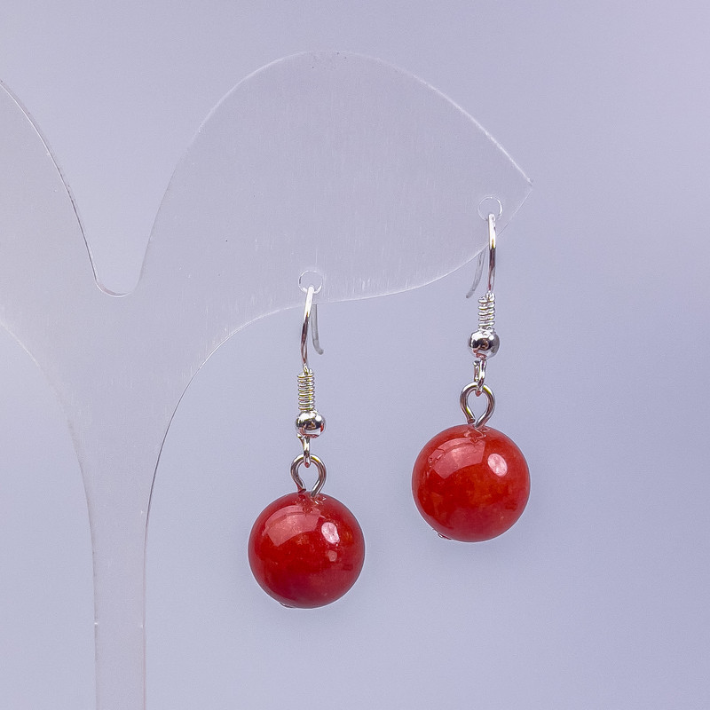 Red Jasper Earrings (Single) Smooth Bead, 12 mm Diameter, 3 cm Long