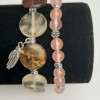 Set of Chalcedony Bracelets, 6.5 mm smooth beads, 15 mm circle diameter, with silver inserts on elastic, length 18 cm+