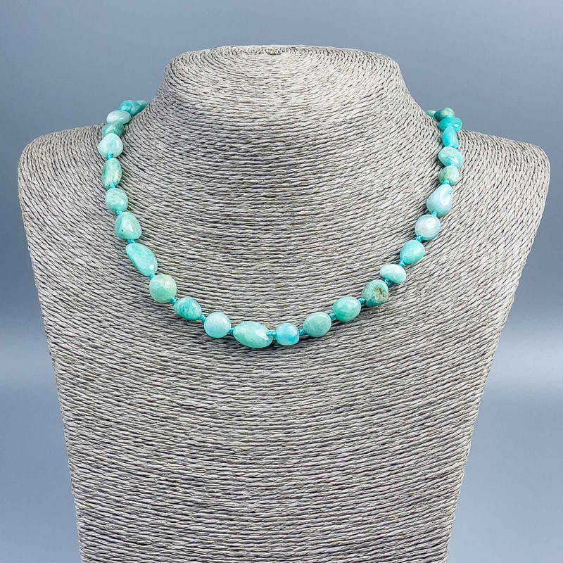 Larimar Necklace with natural larimar beads, diameter 12×8 mm, length 48 cm