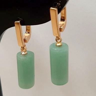 Nephrite Earrings Cylindrical Natural Stone, diameter 17.5 x 8 mm +/-, length 3.5 cm +/-