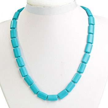 Blue Turquoise Bead Necklace, Rectangular 10×15 mm, Length 49 cm