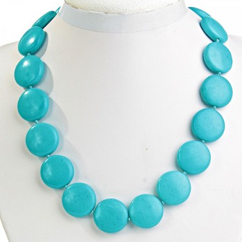 Blue Turquoise Necklace (Synthetic) Coin Beads 22mm, 45 cm length