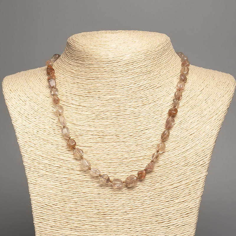 Necklace 'Hairy' Golden Natural Stone Faceted Beads, diameter 11×7 mm, length 49 cm