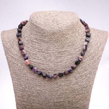 Charoite Natural Stone Bead Necklace, hammered texture, bead diameter 7–8 mm, length 45 cm