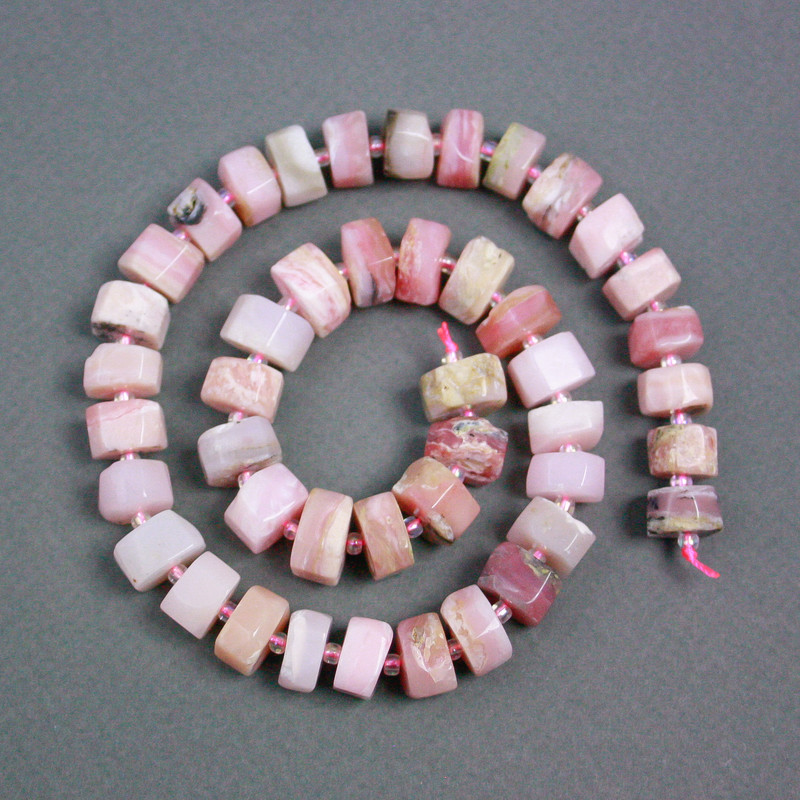 Beads on a Thread Pink Opal Rondelle, 12x7 mm diameter ± with seed beads, 2 mm diameter ±, length 39 cm ±