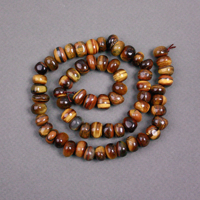 Tiger's Eye Beads on Thread, Natural Stone, Faceted, 9x6 mm, Length 39 cm