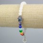 Bracelet with white quartz beads and multicolored acrylic smooth beads, 6.5 mm diameter, 18 cm length, with silver-tone inserts (stretch)