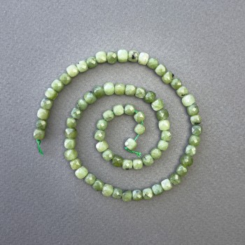 Jadeite Beads, Natural Gemstone, Faceted Cubes, 5×5 mm Diameter, 38 cm Length on Thread