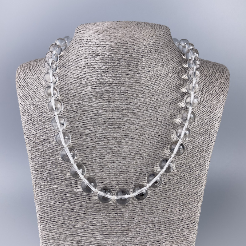 Rock crystal necklace with smooth beads, 12.5 mm diameter, 45 cm length
