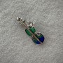 Brooch Violin with light blue and blue enamel and crystals, silver metal 47x24 mm+