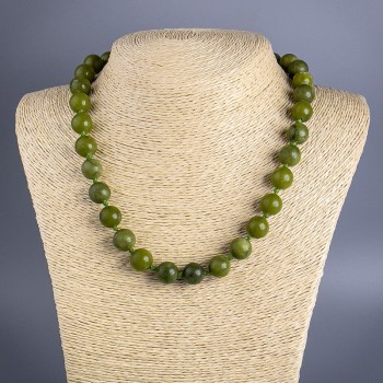 Acrylic Jadeite Necklace with Smooth Beads, 12mm Diameter, ~49 cm Long