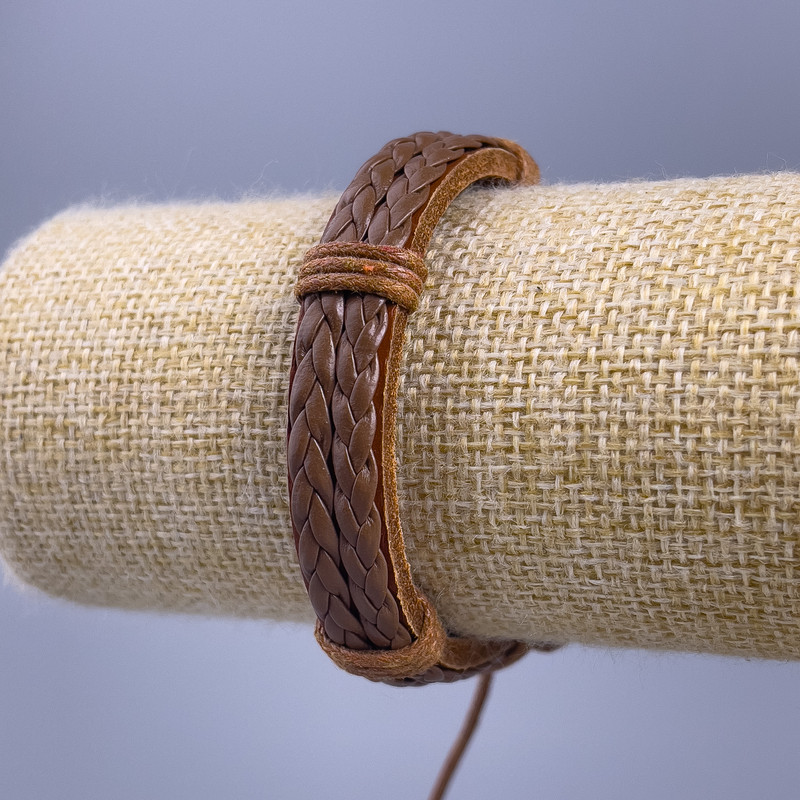 Bracelet, length 18-25 cm, thickness 11 mm, eco-leather, light brown color, with a drawstring closure
