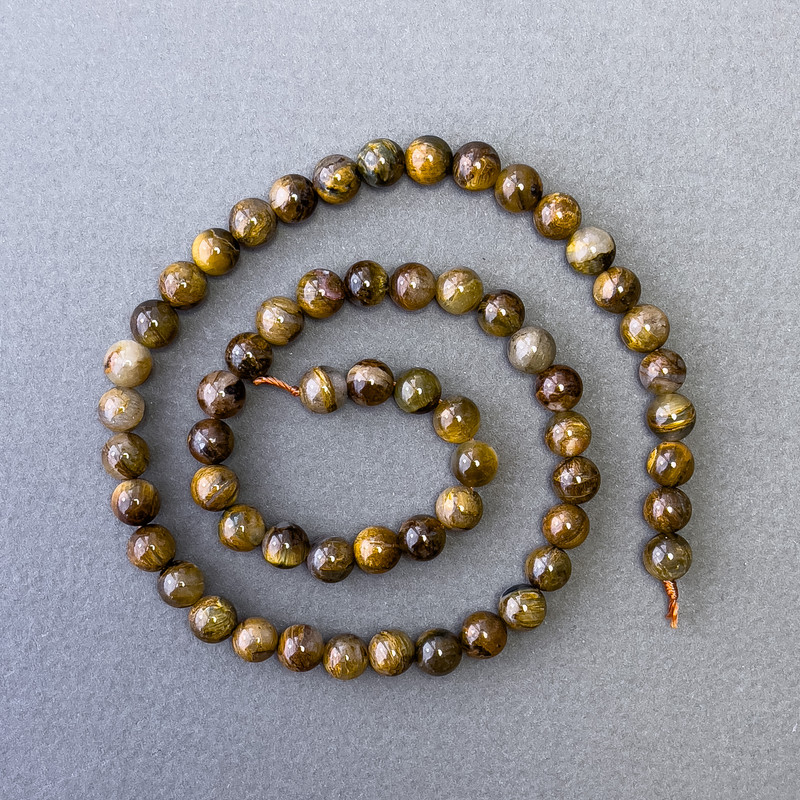 Yellow Petersite Beads, Natural Stone, Smooth Round Beads, Diameter 6.5 mm, Length 40 cm