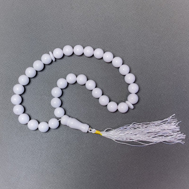 White Agate Rosary Beads (pressed), smooth beads, 12mm diameter ± 33 beads, with Agate inserts