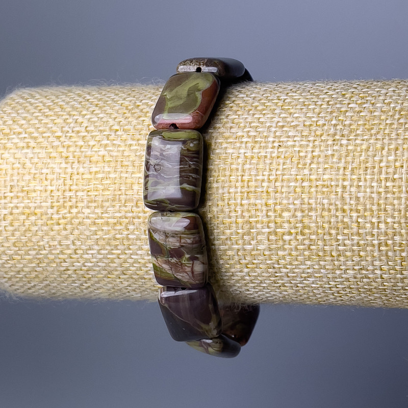 Picasso Jasper Bracelet with Rectangular Links, diameter 13x18 mm +/-, length 18 cm (stretch)