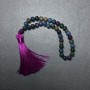 Assorted natural stone prayer beads, smooth round beads, 8mm diameter, 33 beads, with metal inlays
