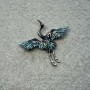 Crane Brooch with Black and Green Enamel, Silver-Toned Metal 47x45 mm