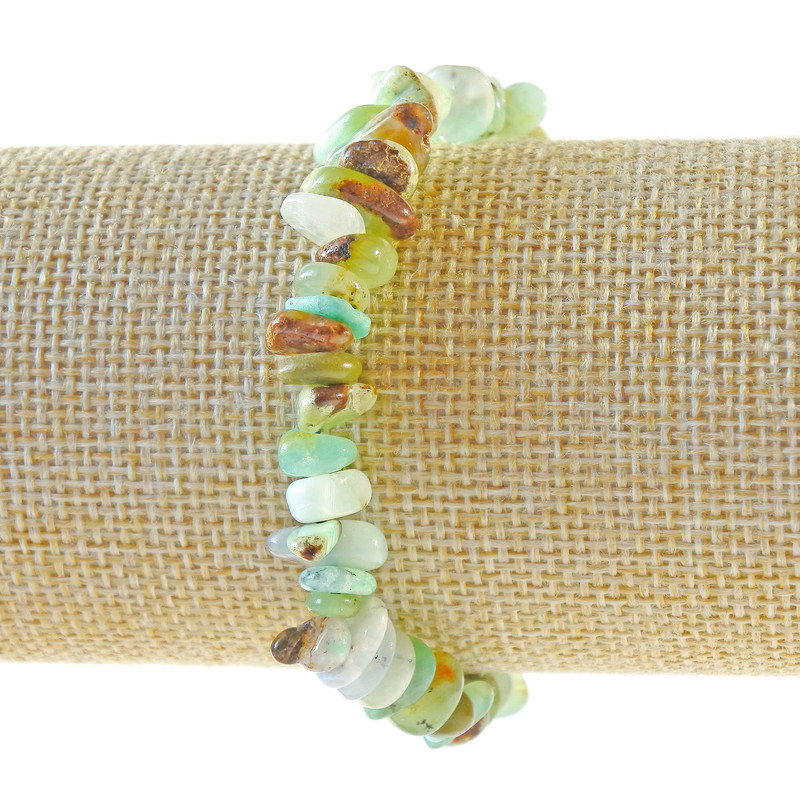 Chrysoprase natural stone chip bracelet, diameter 7x3mm +-, length 18 cm +- (stretch)