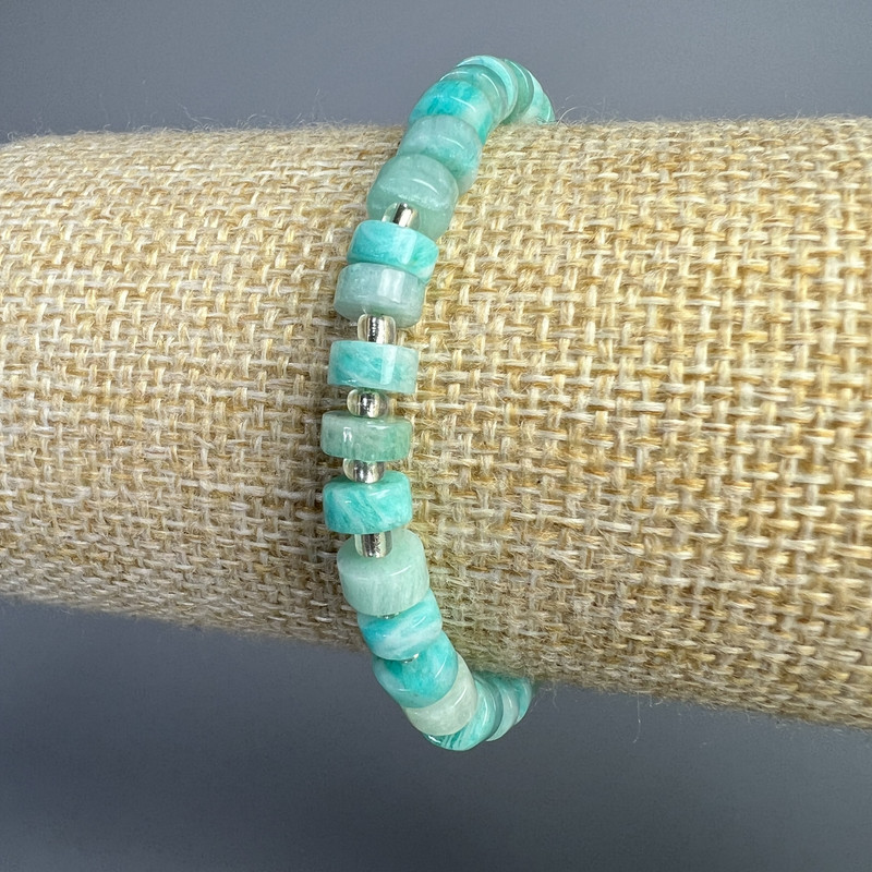 Amazonite bracelet with natural stone disc beads, 6×3 mm, 18 cm length, stretch