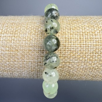 Bracelet Prenite natural stone, smooth bead, diameter 10 mm ±, length 18 cm ± (stretch)