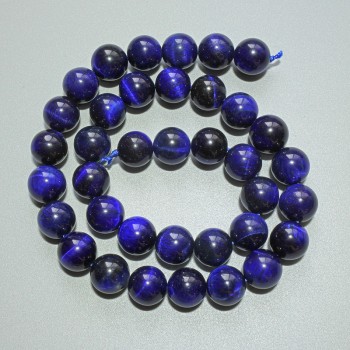 Blue Cat's Eye Beads Natural Stone Smooth Round Bead, 10mm Diameter +/-, 38cm Length +/- on Thread