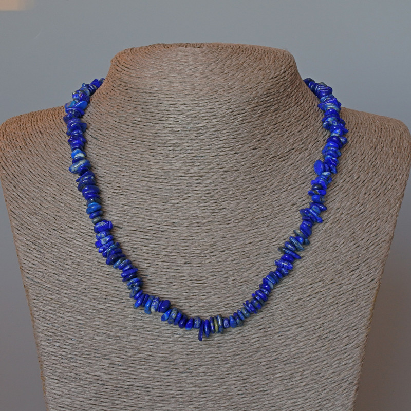 Lapis lazuli necklace, natural stone, faceted beads, diameter 7×2 mm, length 47 cm