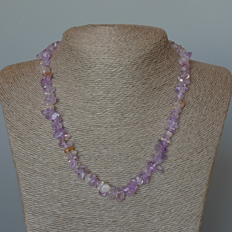 Natural Amethyst Necklace with Chip Beads, 9x4 mm diameter, 47 cm length