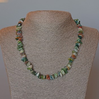 Beaded Necklace of Green Jasper, Natural Stone Chip Beads, 9x4 mm, length 47 cm